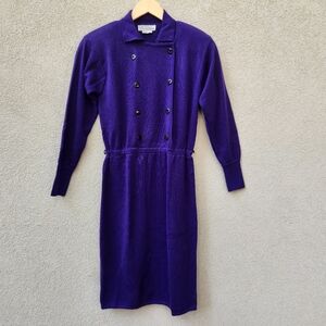 SAKS FIFTH AVENUE Women's Dress Size 6 Blue 100% Wool Shoulder Pads Vintage